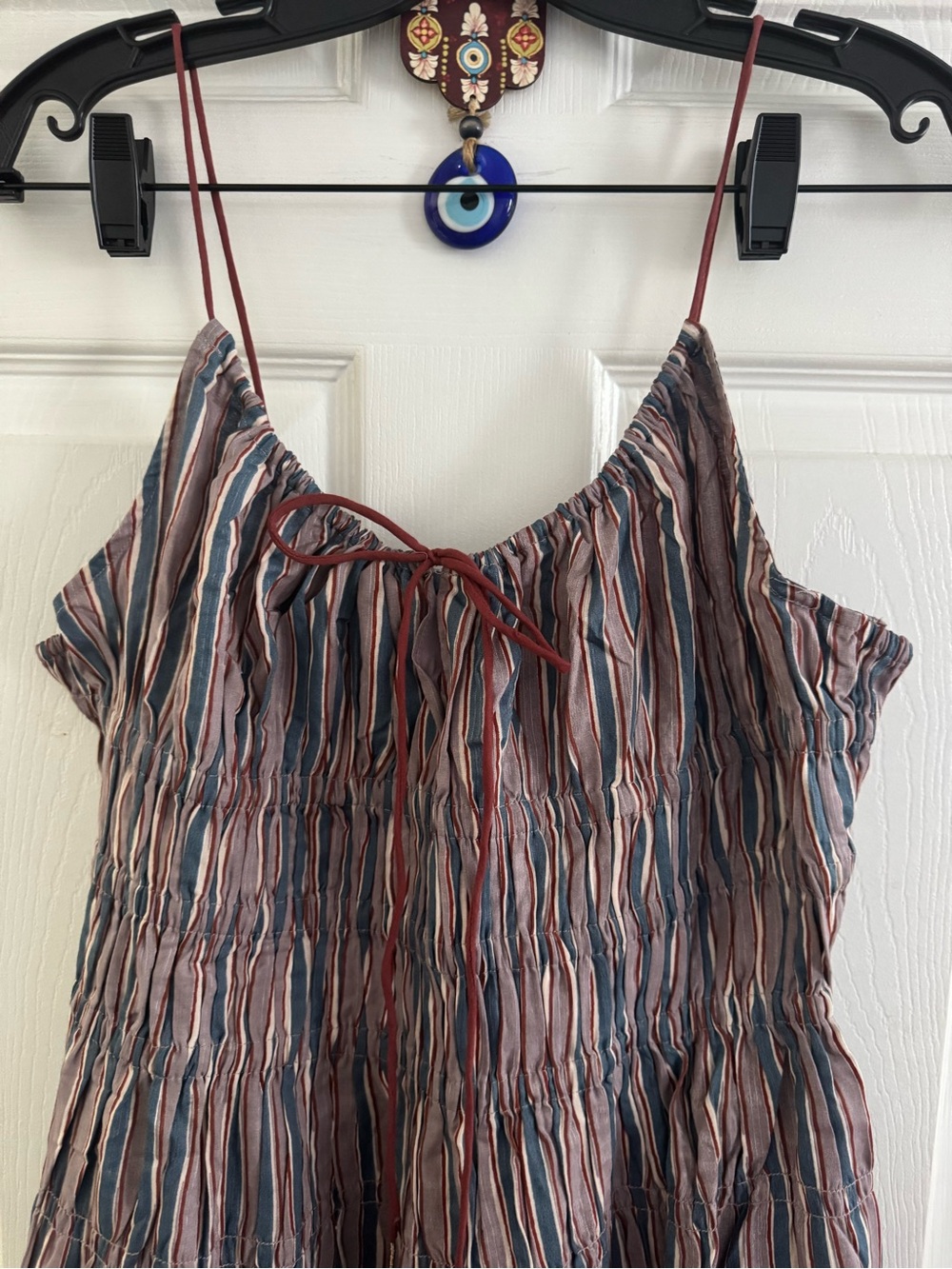 Free People Striped Tiered Maxi Dress in Dusty Rose, Blue & Cream - Picture 3 of 8